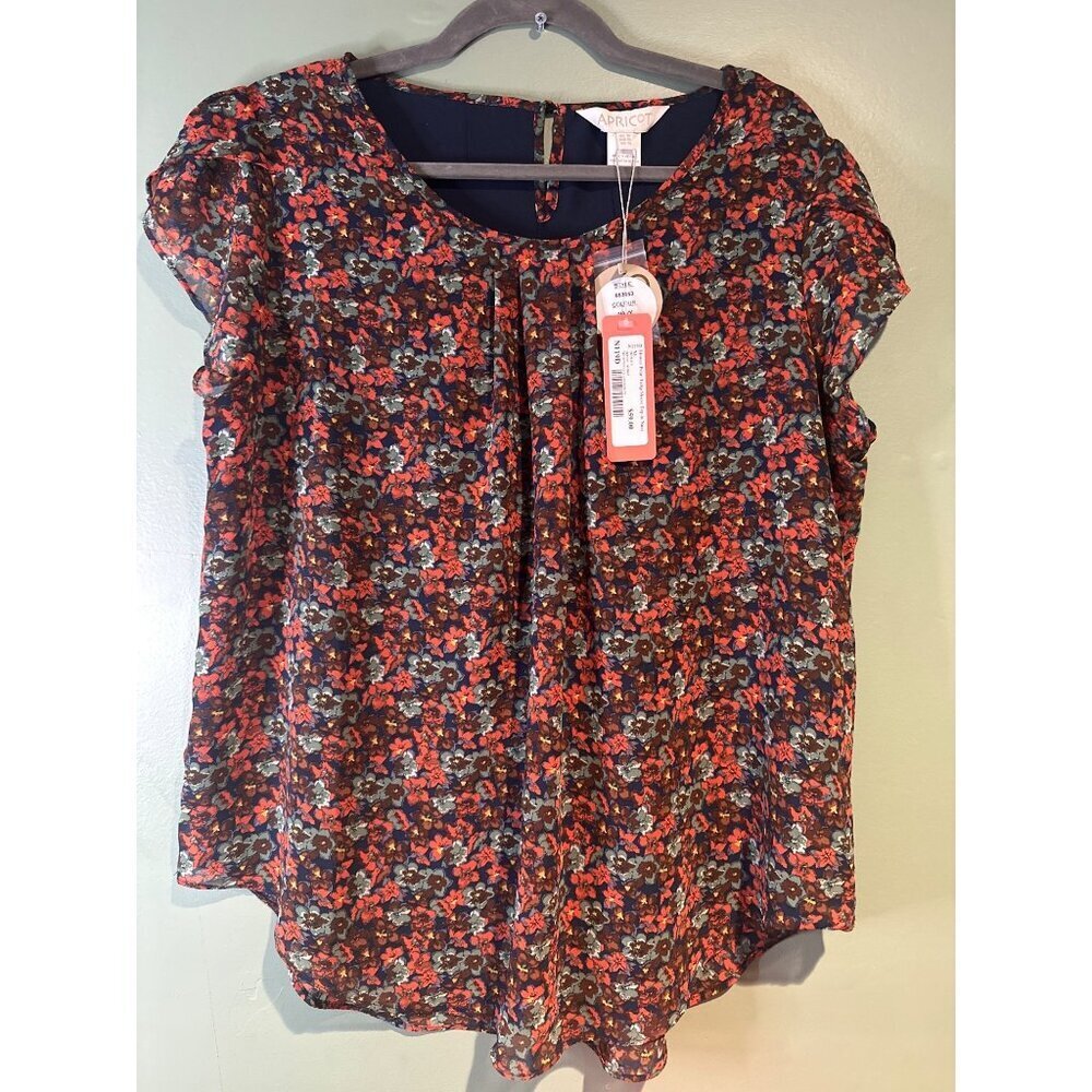 Apricot Botanical Sheer Blouse Size 12 NWT Lined Button Front Romantic Boho Top